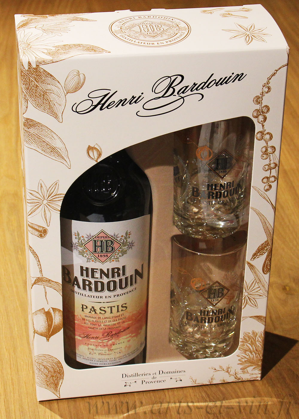 Coffret Pastis Henri Bardouin 2 verres - Distillerie de Provence 45° -  Saumane Arts & Vin
