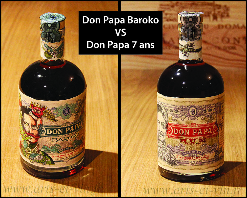 bouteilles Don Papa Baroko et Don Papa 7 ans sur table en bois